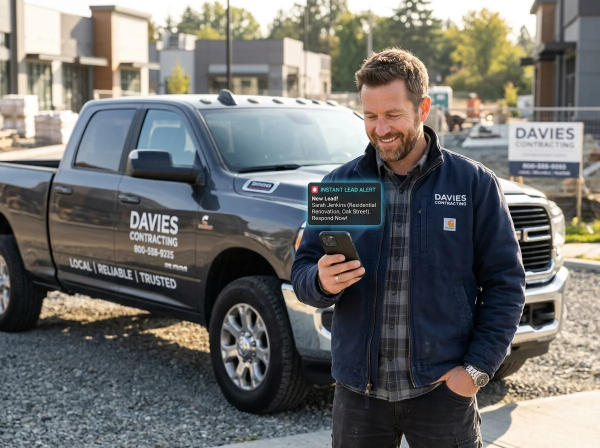 Local contractor receiving instant SMS lead notification and tapping to call back