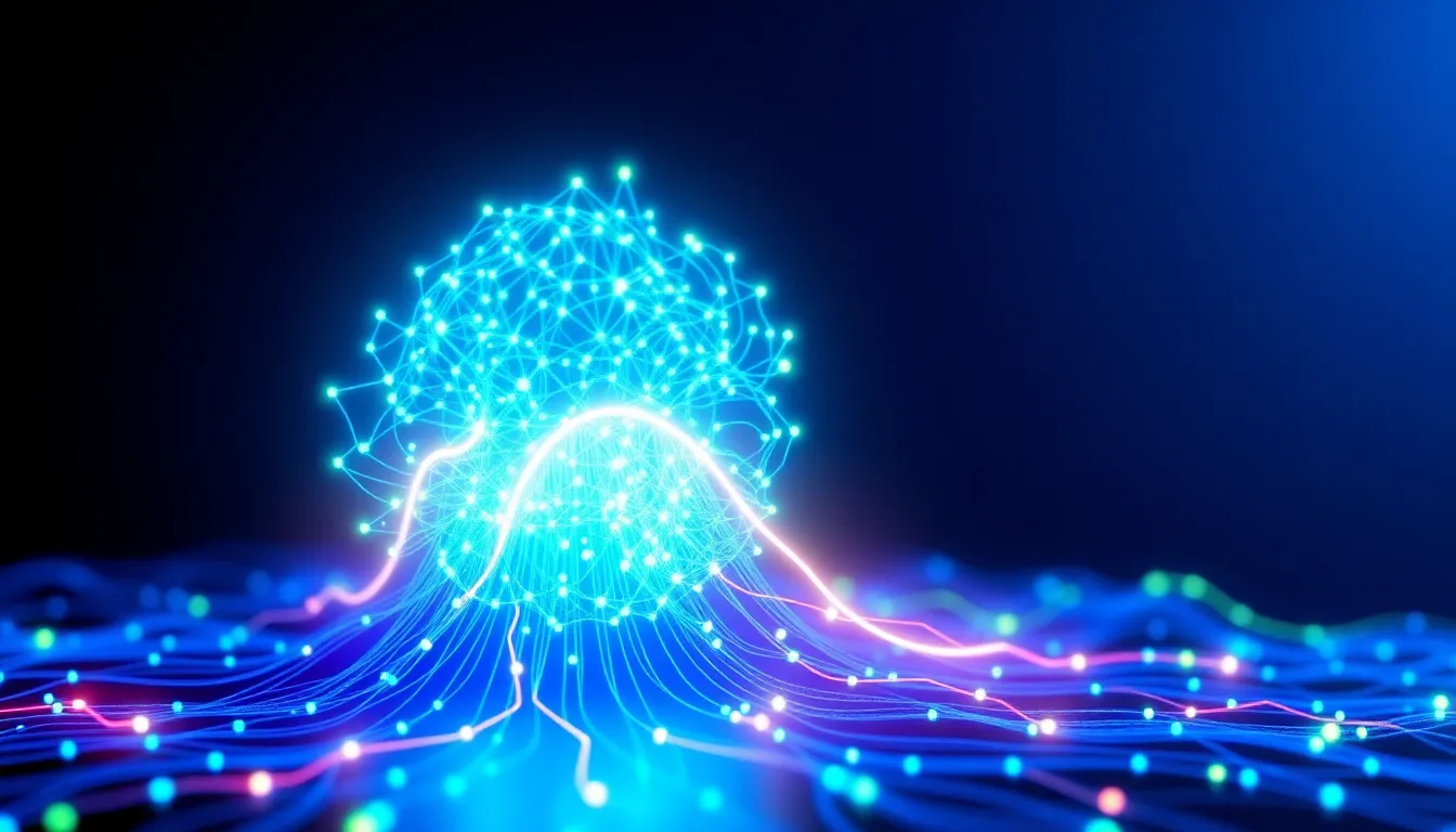 Abstract 3D visualization of AI SEO automation and data structures