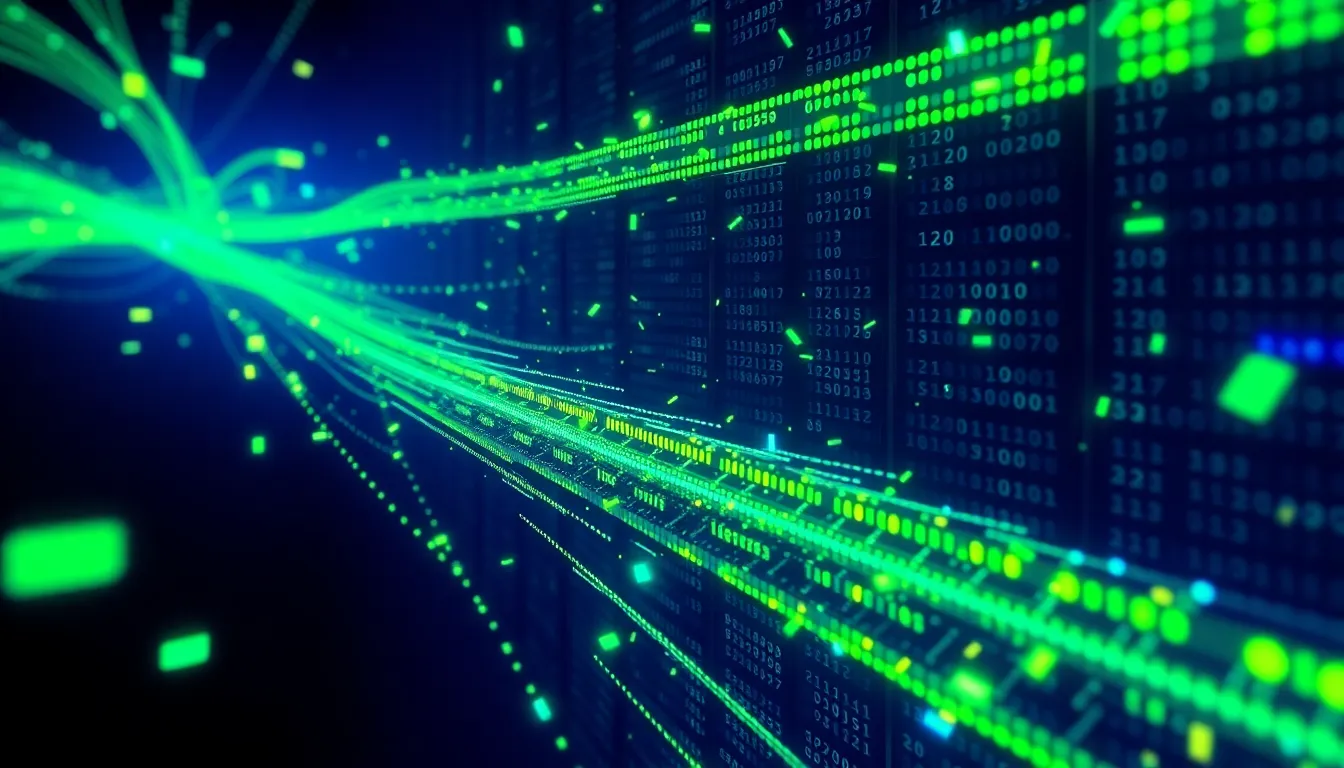 Abstract 3D visualization of real-time data synchronization and website updates