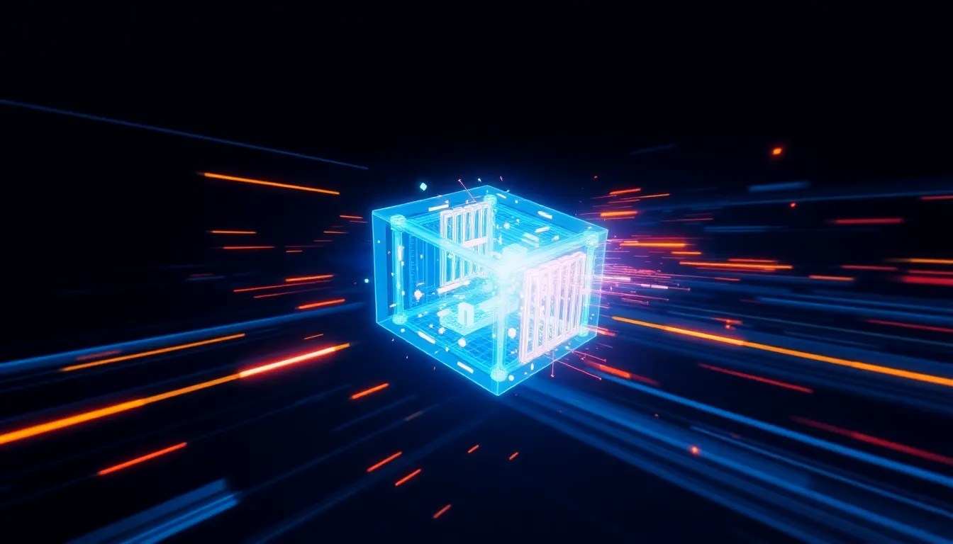 Abstract 3D visualization of rapid digital deployment and blueprint assembly