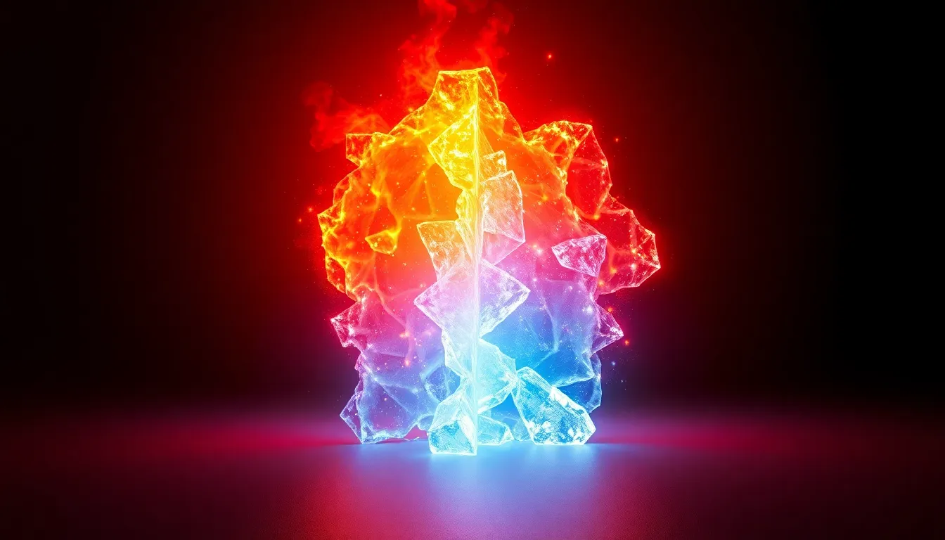 Abstract 3D visualization of extreme thermal control perfectly clashing heat and cold energy