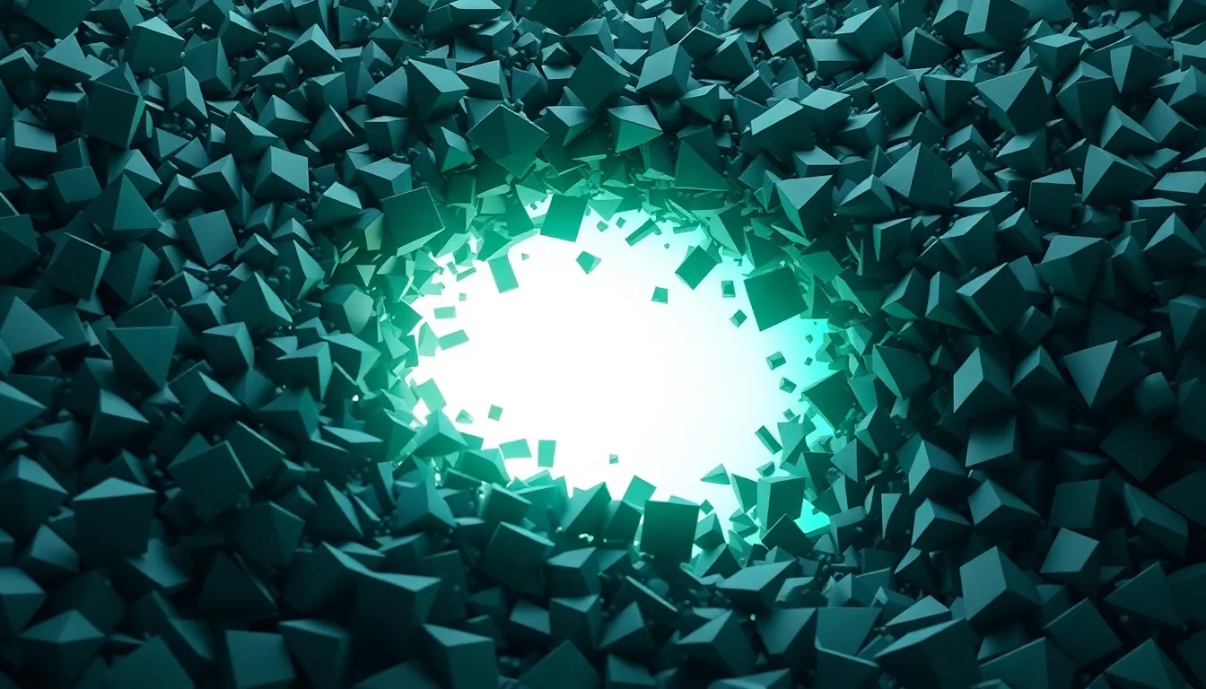 Abstract 3D visualization of rapid clearance and elimination of dark geometric forms by a glowing wave