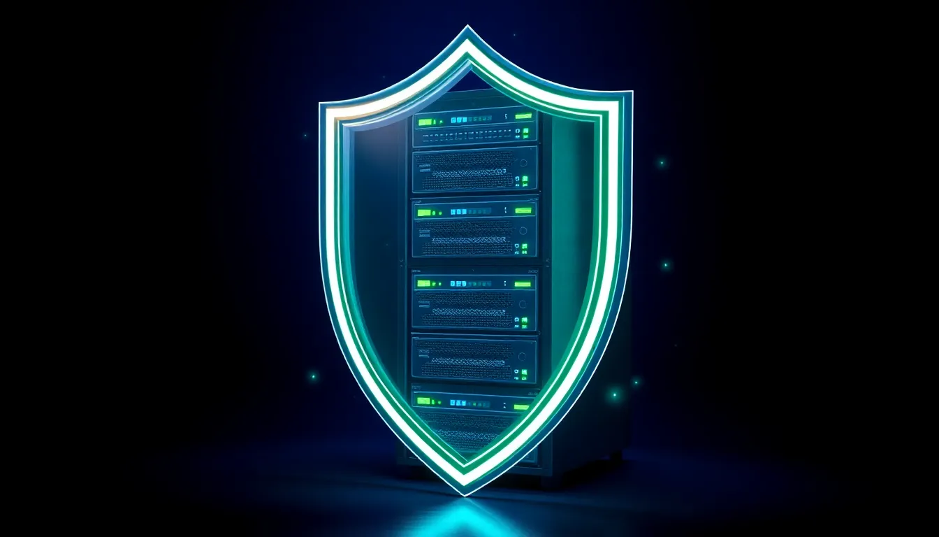Abstract 3D visualization of secure server maintenance and cloud infrastructure