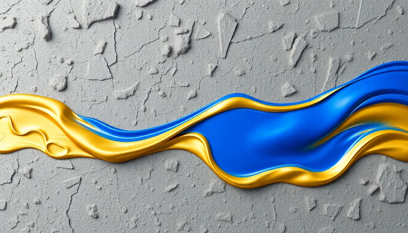 Abstract 3D visualization of flawless surface transformation with liquid cobalt blue and brilliant gold