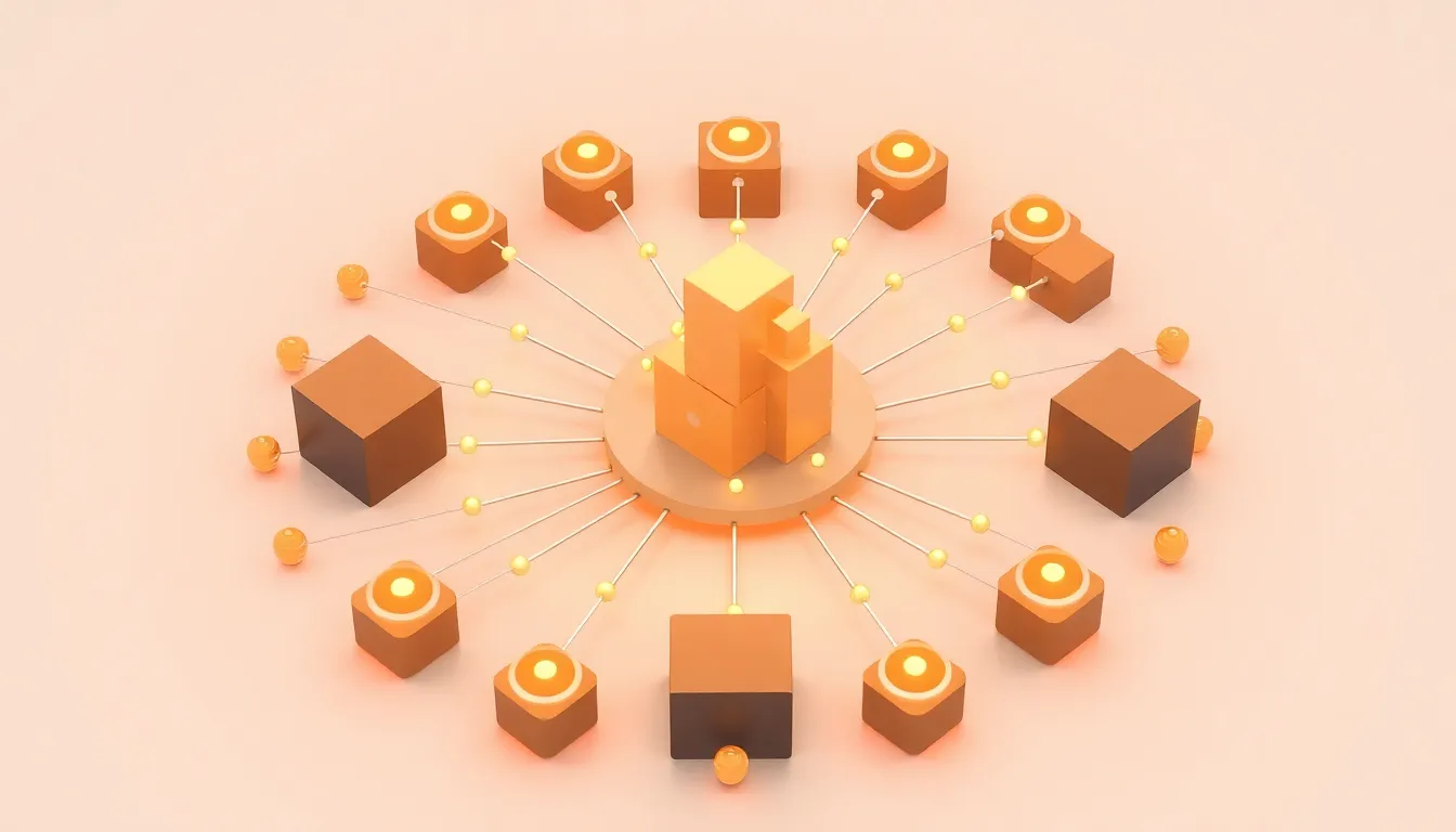 Abstract 3D visualization of local enterprise growth and glowing networks