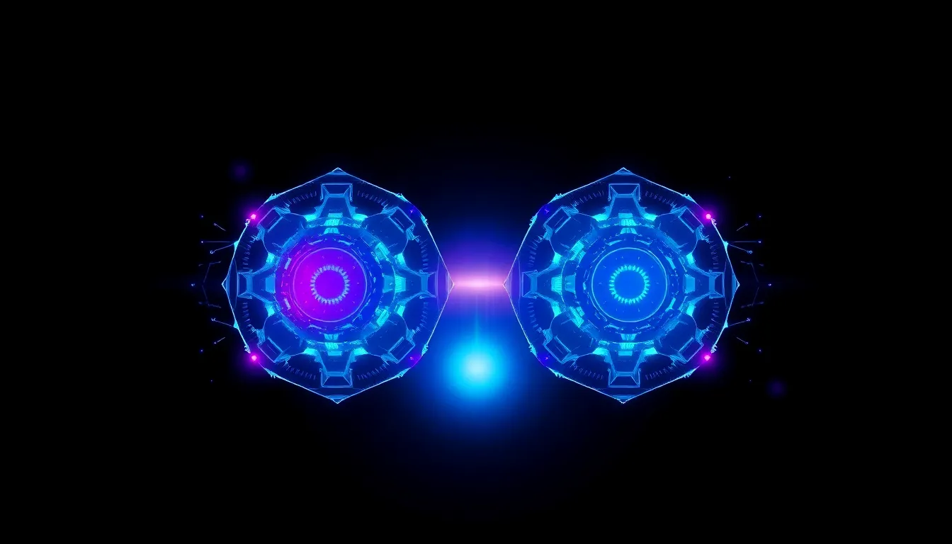 Abstract 3D visualization of a high-tech digital alliance and unified cores