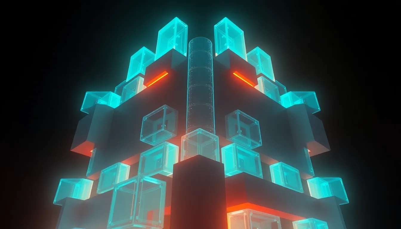 Abstract 3D visualization of digital construction and monolithic structures