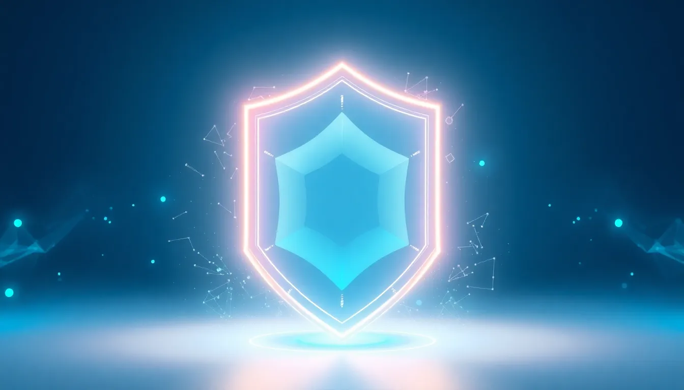 Abstract 3D visualization of infinite preservation and a glowing digital shield